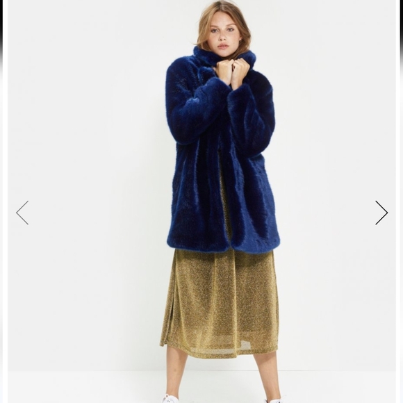 NWOT MSCH Copenhagen Blue Lora Fairy Faux Fur Coat Size XS/S - Picture 2 of 9